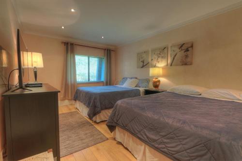 a hotel room with two beds and a television at Perfect Condo Sleeps 8 Private Community Florida in Palm Harbor