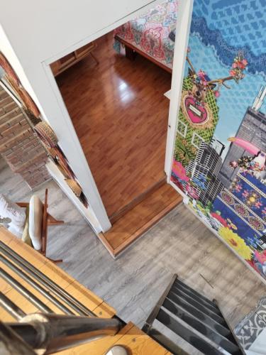 a view of a living room from the floor with a pair of scissors at el nido! Private stay at nice apartment North blvd Saltillo Mexico in Saltillo