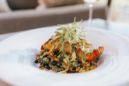 a plate of food on a white plate at Scottsdale Marriott at McDowell Mountains in Scottsdale