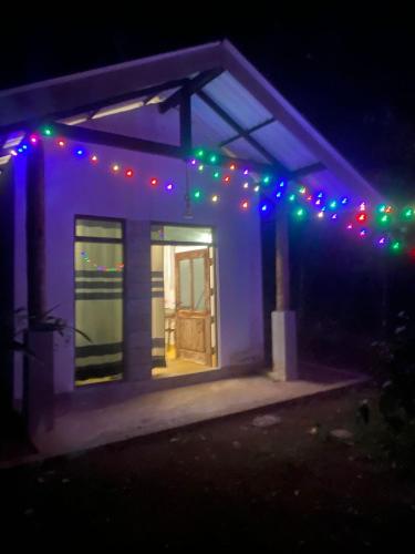 a house with christmas lights on it at night at Villa Cinnamon forest in Hikkaduwa