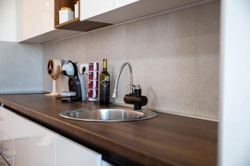a kitchen counter with a sink and a mixer at Planet Residence Royal Studio & SPA in Niš