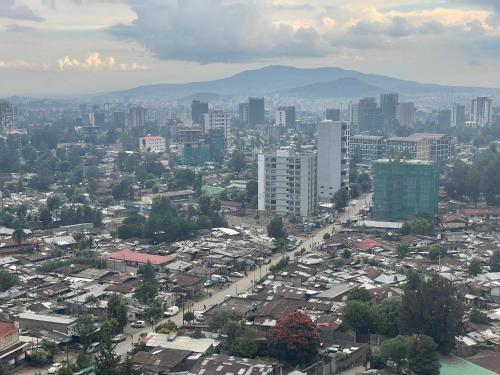 an aerial view of a city with buildings at Panoramic Three Bedrooms Apartment in Addis in Addis Ababa