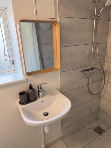 Bilik mandi di Very central apartment in Herning