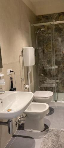 a bathroom with a sink and a toilet and a shower at buonconsiglio 199 in Trento