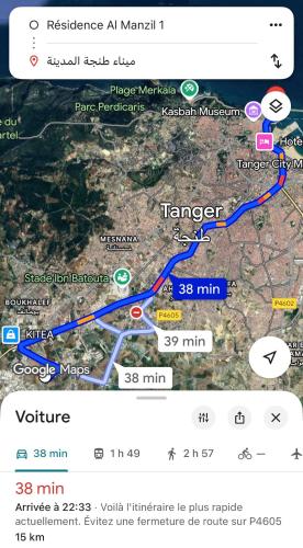 a screenshot of a map of a freeway at Appart Zen a 5min de l'aéroport de Tanger in Tangier