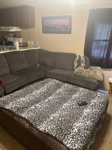 - un salon avec un canapé et une couverture dans l'établissement Valleybrook, à Indianapolis