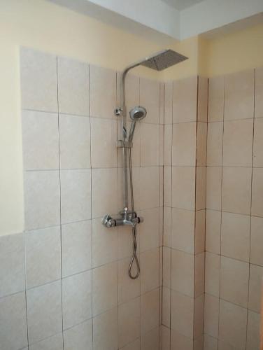 a shower with a shower head in a bathroom at Glamping Machupicchu Lodge in Santa Teresa