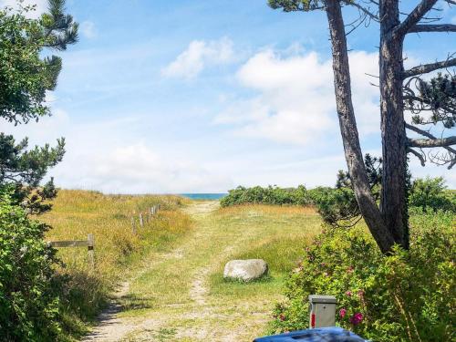 a dirt road through a field with trees and the ocean at 6 person holiday home in Store Fuglede-By Traum in Store Fuglede