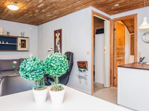 a kitchen with two potted plants on a counter at 4 person holiday home in Grindsted-By Traum in Grindsted