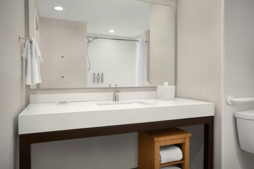a bathroom with a white sink and a mirror at Courtyard by Marriott El Paso East/I-10 in El Paso