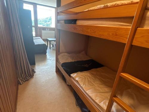Zimmer mit 2 Etagenbetten und einem Fenster in der Unterkunft Studio charmant au centre de la station montagne, idéal pour 2 à 4 personnes - FR-1-814-4 in Besse-et-Saint-Anastaise