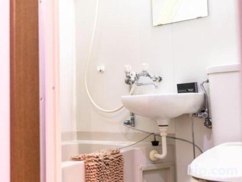 a white sink in a bathroom with a shower at HOSTEL LUND I -Oimachi- in Tokyo