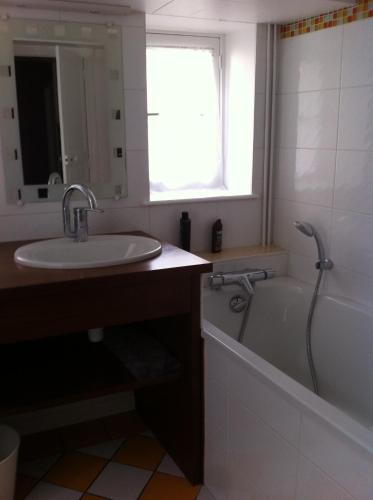 une salle de bain avec un lavabo et une baignoire dans l'établissement Le Nid De La Chouette, à Dijon