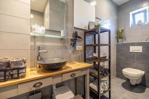 LauwerzijlにあるBed en breakfast Uitrustのバスルーム(洗面台、トイレ付)