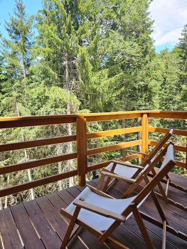 two chairs on a deck with trees in the background at Gorska Vila in Kopaonik