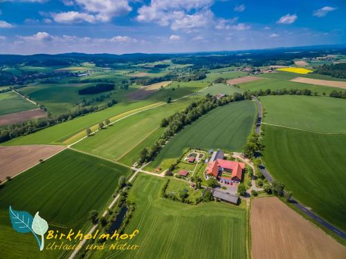 an aerial view of a house in a green field at Birkholmhof in Bärnau