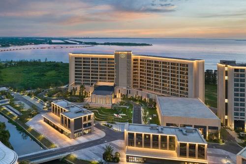 an aerial view of a resort with the ocean at Sheraton Kunshan Dianshan Lake in Kunshan