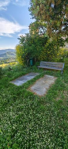 a park bench sitting on top of a hill at Casa Nonna Maria in Petrella Guidi