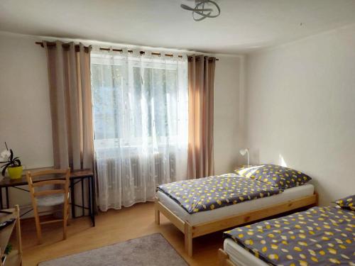 ľubochňaにあるUbytovanie na Hasičskej uliciのツインベッド2台と窓のある寝室