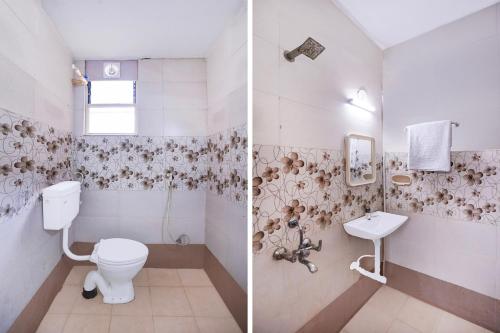 two pictures of a bathroom with a toilet and a sink at Super Collection O Hubli City Center Formerly Chalukya Residency in Hubli