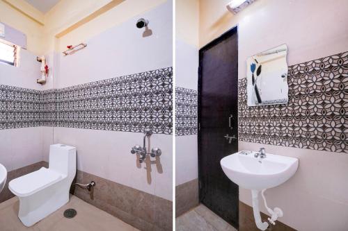 two pictures of a bathroom with a toilet and a sink at Super Collection O Hubli City Center Formerly Chalukya Residency in Hubli