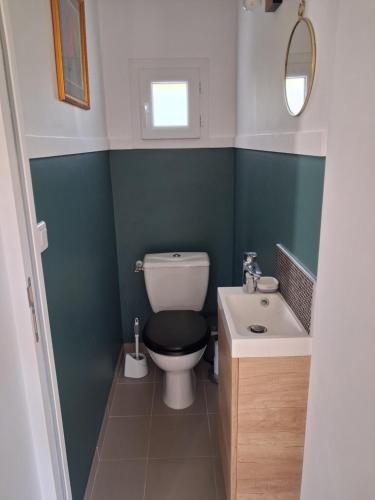 a small bathroom with a toilet and a sink at La Belle Etape in Bangor