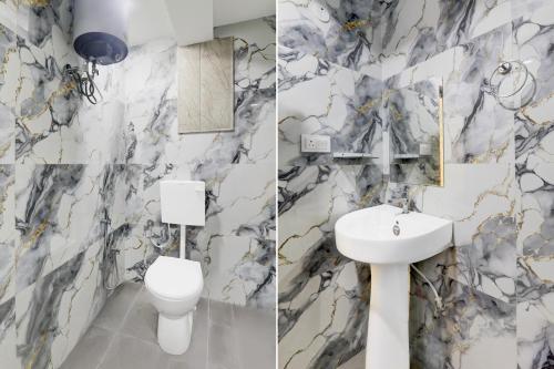 two pictures of a bathroom with a toilet and a sink at Super Collection O Kakadeo Kanpur Formerly Hotel Avon in Kānpur