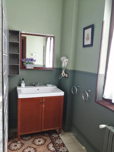 a bathroom with a sink and a mirror at Dehesa de San Juan in Milagro
