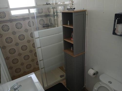a bathroom with a shower and a toilet and a sink at Porto Santo Sea View by Mth in Porto Santo