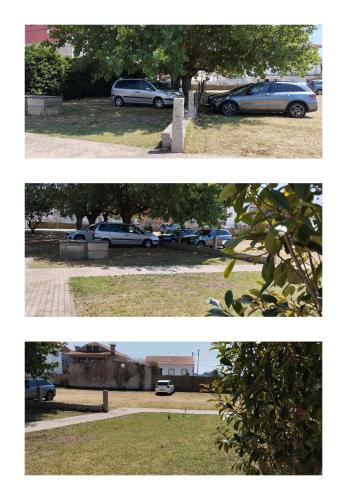 two pictures of cars parked in a parking lot at Hotel Torres Touriño in Sanxenxo