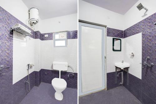 two pictures of a bathroom with a toilet and a sink at Super Collection O Gola Road in Patna