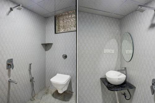 two pictures of a bathroom with a toilet and a sink at Super Collection O Blue Ridge Hinjewadi in Hinjewadi