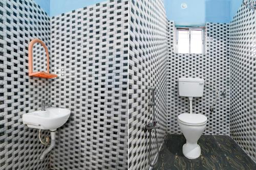a bathroom with a toilet and a sink at Hotel O Durgapur Near NSHM College Formerly MON Palace in Mālandighi