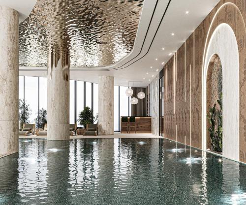 ドゥラスにあるCrowne Plaza Durres by IHGのプールのあるロビーのレンダリング