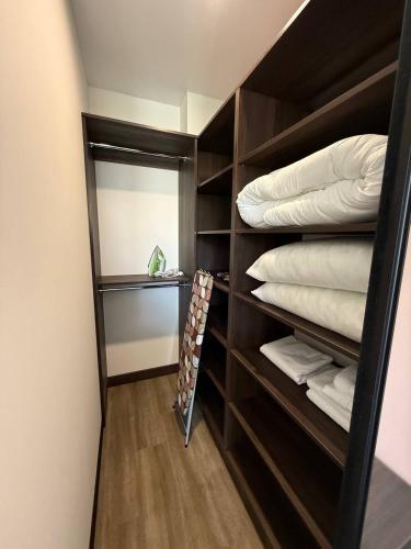 a room with a closet with pillows and a mirror at Апартаменти ВІП вул Під Голоском 15 б 9-1 in Lviv