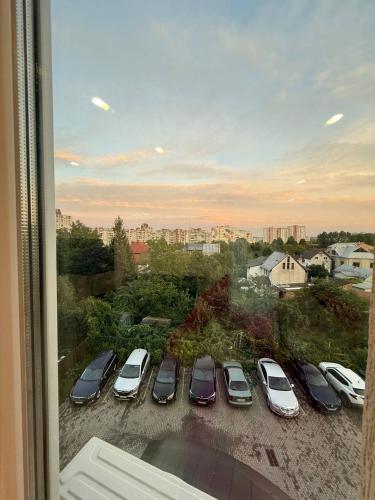 a group of cars parked in a parking lot at Апартаменти ВІП вул Під Голоском 15 б 9-2 in Lviv