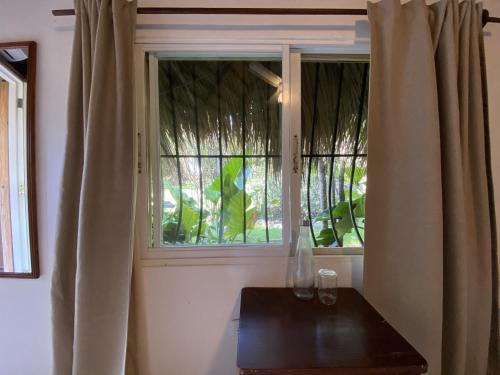 a window with a vase on a table in front of it at Surfbreak B&B in Cabarete