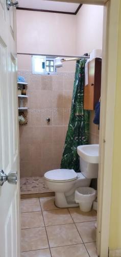 a bathroom with a toilet and a sink at Villas del Edén in El Pino