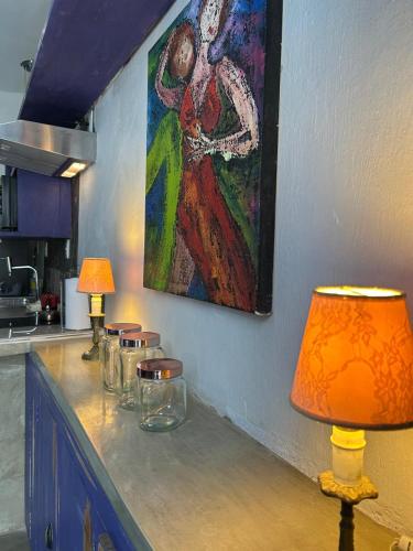 Dapur atau dapur kecil di Apto com Arte no Pelourinho