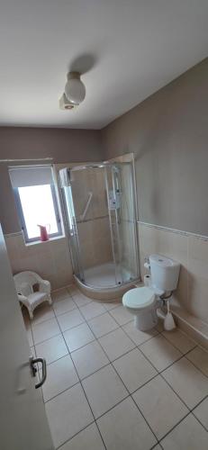 a bathroom with a shower and a toilet at The Courtyard Apartments in Carrick on Shannon