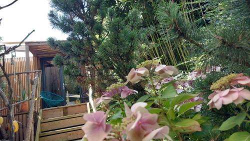 a bunch of flowers in front of a tree at Dream cube & Spa in Coutevroult