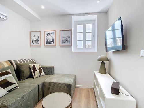 ein Wohnzimmer mit Couch und Fernseher in der Unterkunft Hôtel Particulier Cour Dupont in Montargis