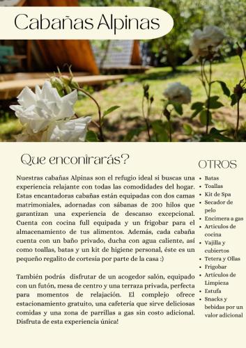 a page of a flyer with a white flower at Ecos del Manantial in Villarrica