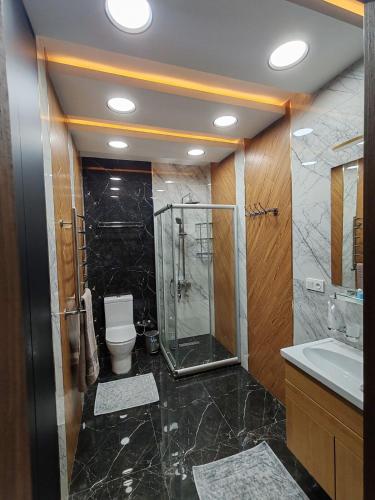 タシュケントにあるTashkent city Gardens A3-45のシャワー、トイレ、洗面台を備えたバスルーム