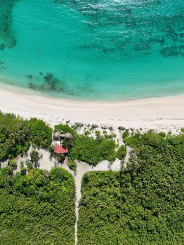 an aerial view of a beach with a house at Loft Pelicano - Santuario Apartments in Chemuyil