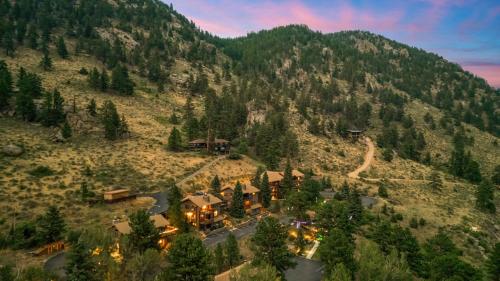 an aerial view of a resort in the mountains at Wildwood Inn in Estes Park