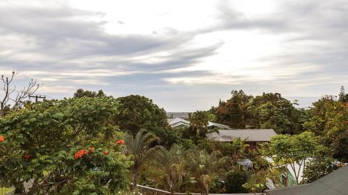 a group of trees and plants with a cloudy sky at Lihau Boho House in Kailua-Kona