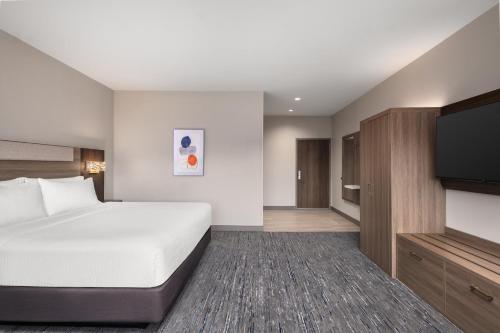 a hotel room with a bed and a flat screen tv at Holiday Inn Express & Suites Buford - Mall of Georgia by IHG in Buford