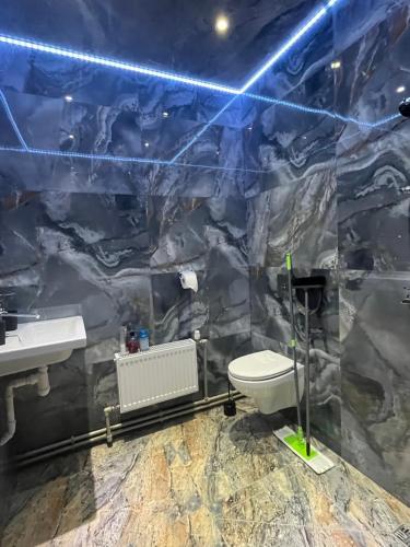 a bathroom with a toilet and a sink at Shark in Liepāja