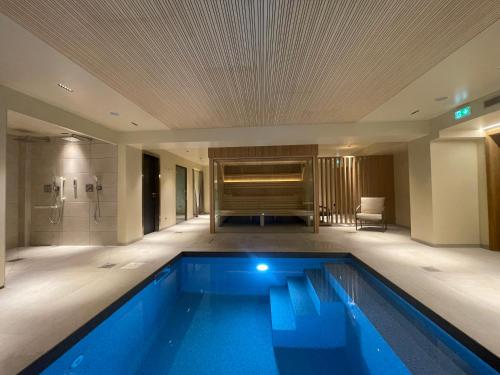a large swimming pool in a bathroom with a shower at Hôtel Terra Vinum in Gueberschwihr